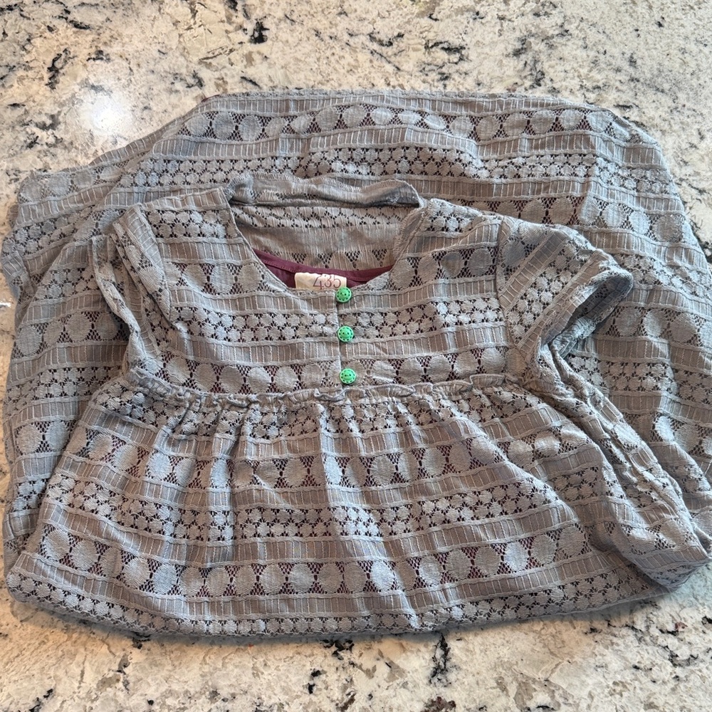 Matilda Jane Gray 435 Knit Top with Grey W/ Green Buttons